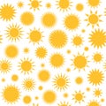 Seamless pattern with little cartoon suns. Vector illustration