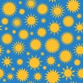 Seamless pattern with little cartoon suns. Vector illustration