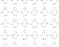 Seamless pattern little chicken art line in vector. Cute chick in cartoon style. Black drawn continuous line. Baby farm