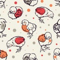 Seamless pattern with little chicken. Poultry. Farming. Livestock raising. Hand drawn. Royalty Free Stock Photo