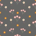 Seamless pattern little colorful daisy flower with ashy background