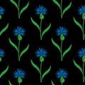 Seamless pattern with little corn flower embroidery stitches imitation