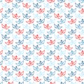 Seamless Pattern Little Diagonal Paper Boats Outline Blue And Red