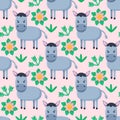 Seamless pattern with little donkey. Kids cute textile print.