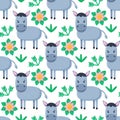 Seamless pattern with little donkey. Kids cute textile print.