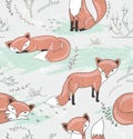 Seamless pattern with little foxes.