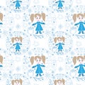 Seamless pattern with little girl, gift, ball and other element Royalty Free Stock Photo