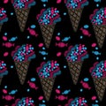 Seamless pattern with little ice cream and candy embroidery