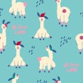 Seamless pattern with llamas. Nursery Creative children texture. Cartoon Llama Alpaca. No drama lama. Great for fabric, textile.