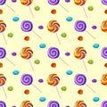 Seamless pattern with lollipops and jelly candies
