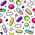 Seamless pattern with lot of pills and capsules. Medicine or dietary supplements. Healthy lifestyle Royalty Free Stock Photo