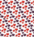 Seamless pattern lot of red and dark hearts.
