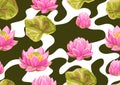 Seamless pattern with lotus flowers. Water lily decorative illustration. Royalty Free Stock Photo