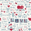 Seamless pattern with love lettering and hearts Royalty Free Stock Photo