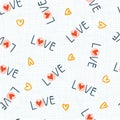 Seamless pattern with love word and heart shapes