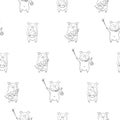 Seamless pattern with lovely cute cheerful piggies. Winter background in hand drawn style