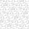 Seamless pattern with lovely cute cheerful piggies. Winter background in hand drawn style