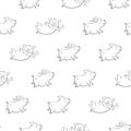 Seamless pattern with lovely cute cheerful piggies. Winter backgSeamless pattern with lovely cute cheerful piggies. Winter backgro