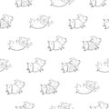 Seamless pattern with lovely cute cheerful piggies. Winter backgSeamless pattern with lovely cute cheerful piggies. Winter backgro