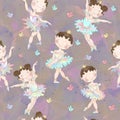 Seamless pattern. Lovely girls ballerinas dancing. Vector