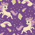 Seamless pattern with lovely unicorns and kite