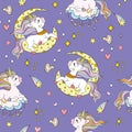 Seamless pattern with lovely unicorn singer vector