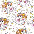 Seamless pattern with lovely unicorns with wings vector