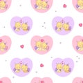 Seamless pattern with loving couple snails on white background with hearts. Funny kawaii insect girl and boy character Royalty Free Stock Photo