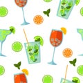 Seamless pattern: low alcohol cocktails on a white background