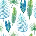 Seamless pattern with lush greenery of tropical plants Royalty Free Stock Photo