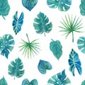 Seamless pattern with lush greenery of tropical plants Royalty Free Stock Photo