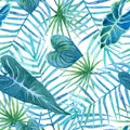 Seamless pattern with lush greenery of tropical plants Royalty Free Stock Photo