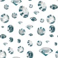 Seamless pattern of luxury diamonds isolated on white backgrounds. Shiny crystals. 3d render