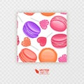 Seamless pattern with macaroni and sweets in the shape of a heart, vector format Royalty Free Stock Photo