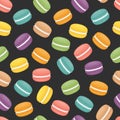 Seamless pattern with macaroons. Colorful macarons cake. Flat st