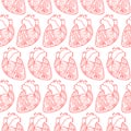 Seamless pattern made of anatomic hearts