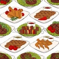 Seamless pattern made from BBQ elements. Royalty Free Stock Photo