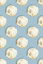 Seamless pattern made of coconut cupcake with white whipped vanilla icing cream on pastel blue background Royalty Free Stock Photo