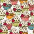 Seamless pattern made of cupcakes. Vintage