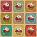 Seamless pattern made of cupcakes. Vintage