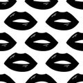 Seamless pattern made from flat doodle black open lips with flare. Isolated on white background. Vector stock illustration Royalty Free Stock Photo