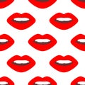 Seamless pattern made from flat red open lips. Isolated on white background. Vector stock illustration. Royalty Free Stock Photo