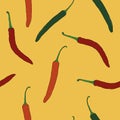 Seamless pattern made of hand drawn colorful spicy chili peppers