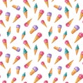 Seamless pattern, made of mix pink, chocolate and vanilla sweet ice cream