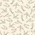 Seamless pattern made of one line swallows