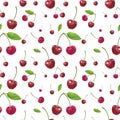Seamless pattern, made of pink sweet cherries, hand drawn botanical illustration