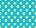 Seamless pattern made from Potato chips on light blue background flat lay. potato snack chips isolated Fast food banner. Royalty Free Stock Photo