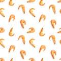 Tiger shrimp. Seamless pattern made from Prawn isolated on a white background. Seafood seamless pattern with shrimps Royalty Free Stock Photo