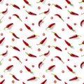 Seamless pattern made of red chili or chilli on white background. Minimal food pattern. Red hot chilli seamless peppers pattern. Royalty Free Stock Photo