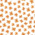 Seamless pattern made of small sketchy orange watercolor flowers